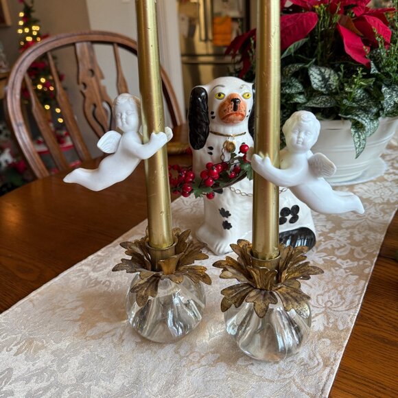 Vintage porcelain Bisque angel Taper Candle Huggers, Set of Four 4 - Picture 3 of 16